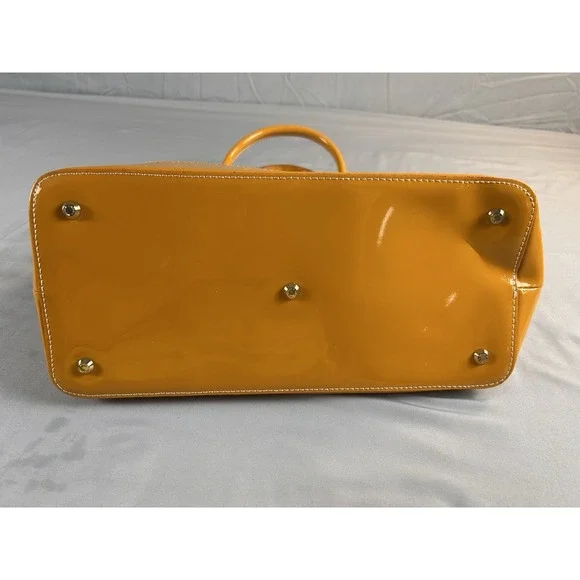 Arcadia Italy Patent Leather Satchel Mustard Yellow Embossed Handbag - Picture 8 of 13